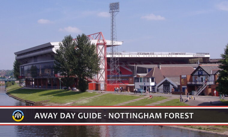 view of one corner of the City ground, Nottingham, shot from outside showing some of a stand and a floodlight